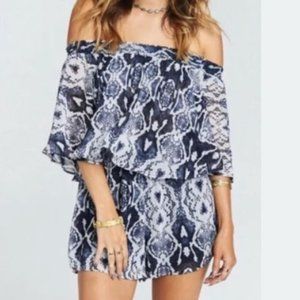 Show Me Your Mumu Snakeskin Rosarita Romper in Rattle Rock Navy Blue